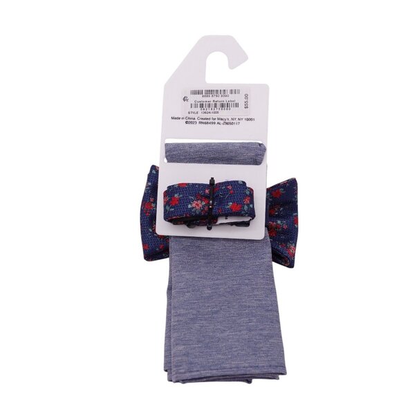 NWT Bar III Lance Floral Bow Tie & Pocket Square Set OS Blue Red Pre-Tied - Picture 5 of 6
